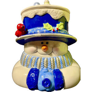 Ceramic Cookie Jar Snowman, Birds, Houston Harvest